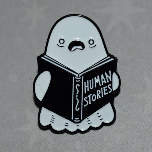 Jewelry - Funny Ghost Reading Human Stories Book Enamel Pin